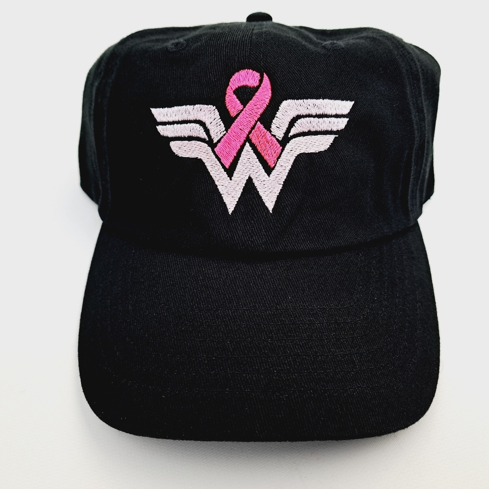 Breast Cancer Awareness Embroidered Hat Cap Relaxed Cotton Black